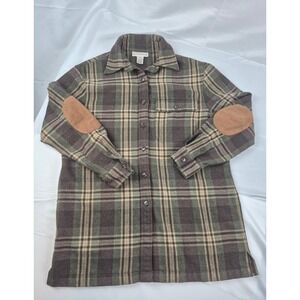 Evan Picone Womens S Plaid Shacket Wool Blend Elbow Patch Academia Shirt